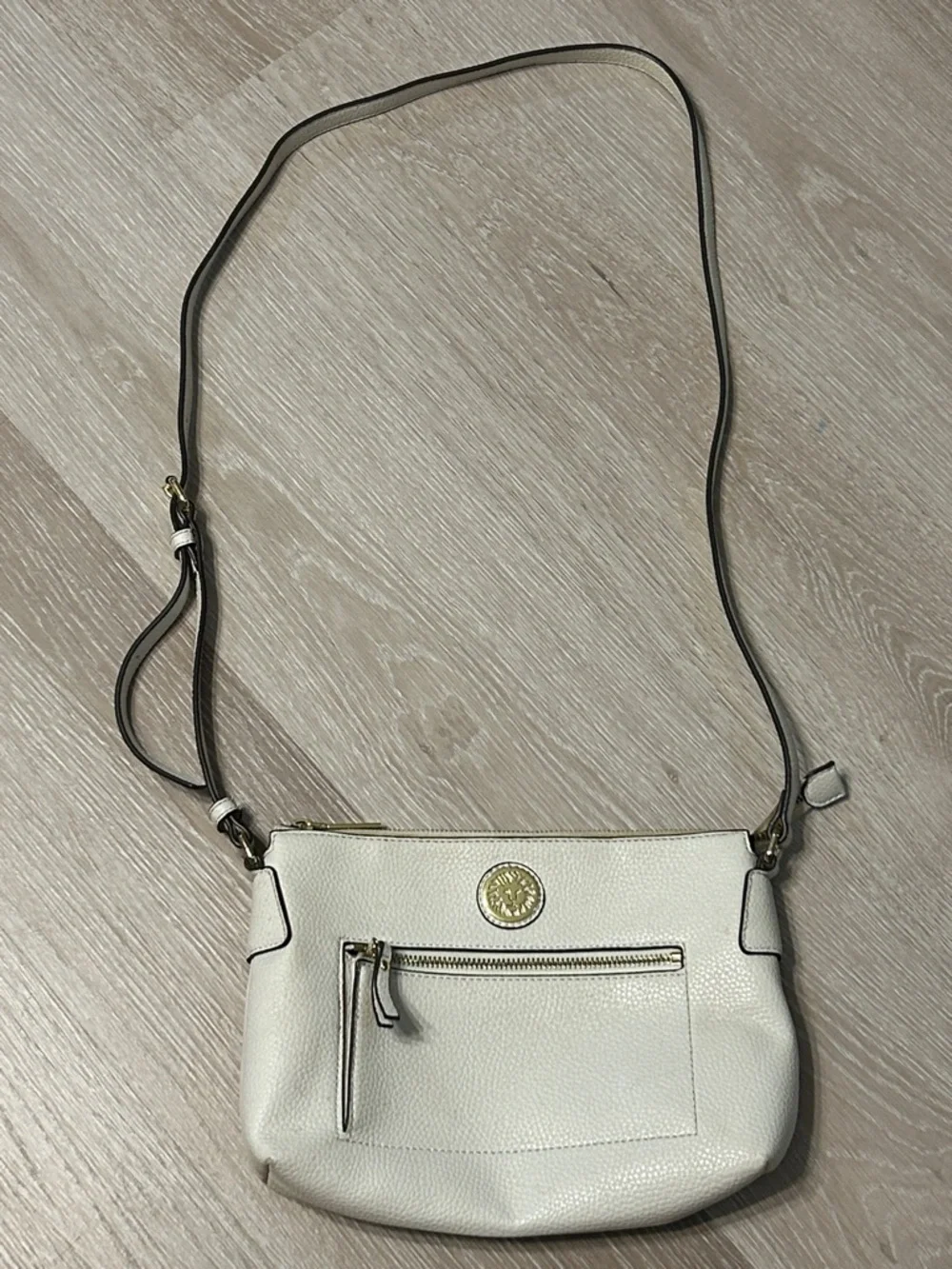 Anne Klein Faux Leather Crossbody Bag with Gold Emblem